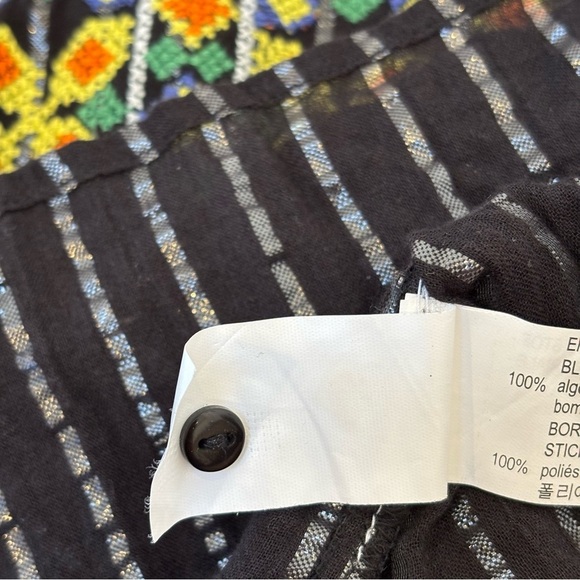 Zara Embroidered Sheer Boho Blouse Fringe Trim Bell Sleeves Festival Black M - Picture 13 of 15